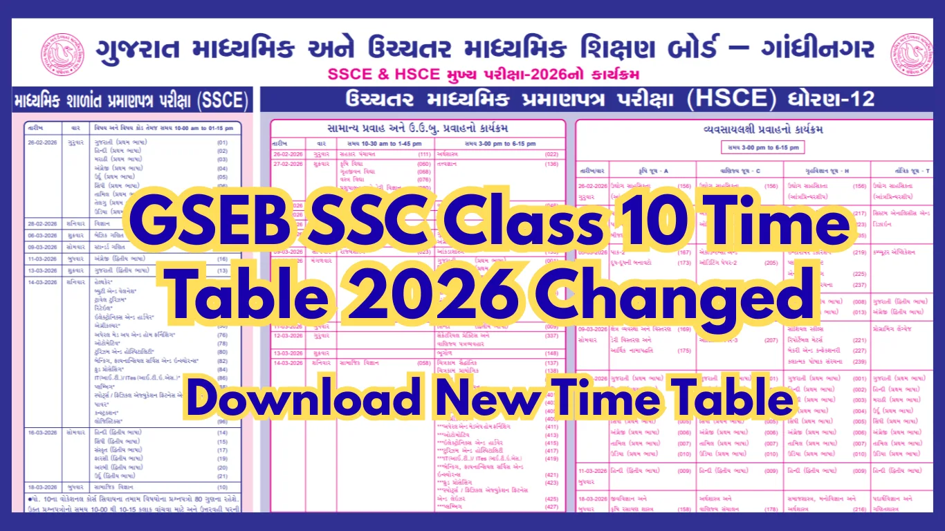 GSEB SSC Time Table 2026 – Download Gujarat Class 10 Revised Date Sheet