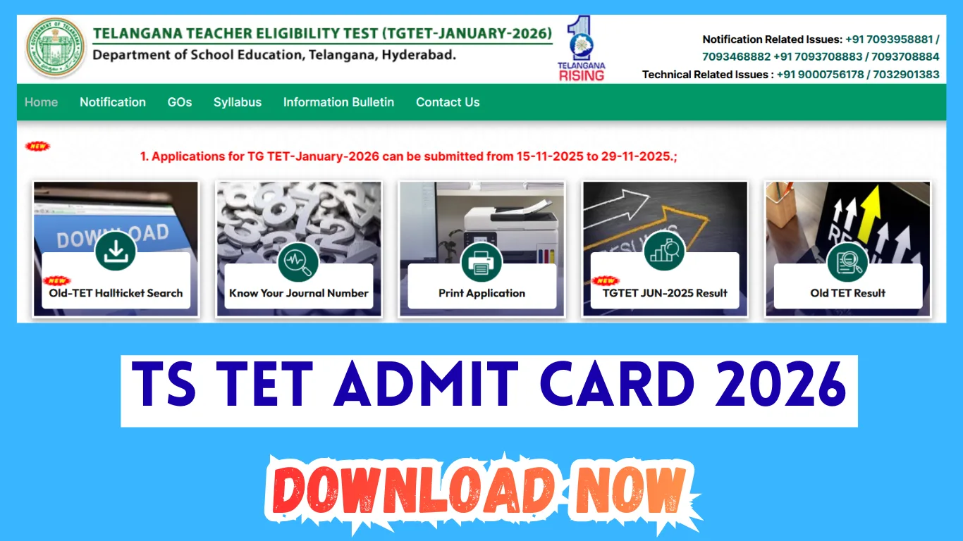 TS TET Admit Card 2026: Release Date, Download Link, Pre-Admit Card & Exam Centre